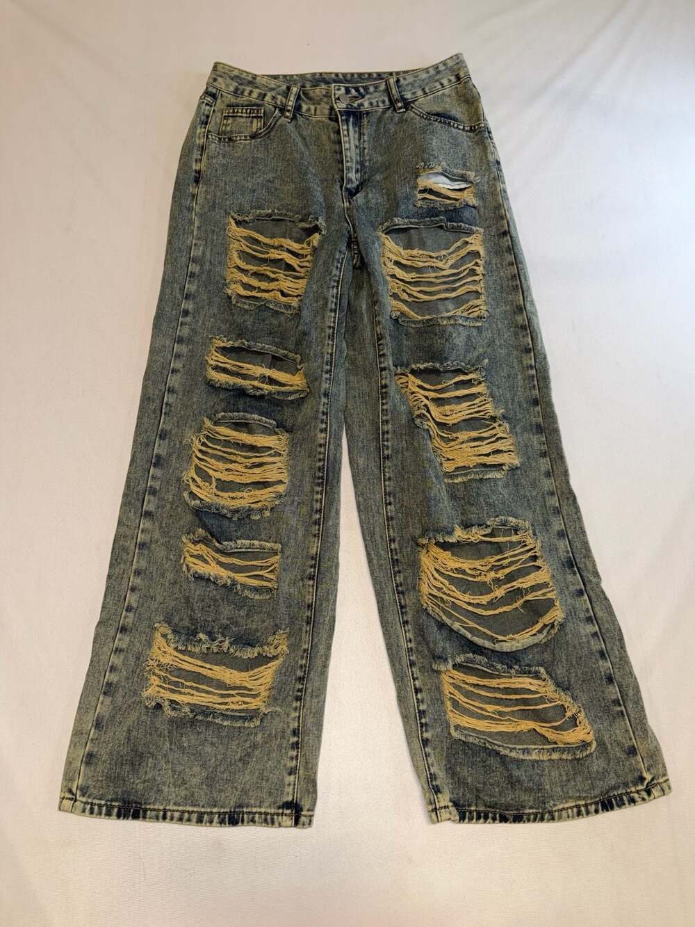 SHEIN ICON Women's Acid Wash Extreme Ripped Wide Leg Jeans
